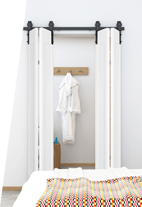 Herrajes de Silicona y Latón WEKIS para Puertas Corredizas Plegables Tipo Granero para Armarios de Cocina - Sistema Duradero de 4 Puertas con Control Remoto Eléctrico - Product Image 5