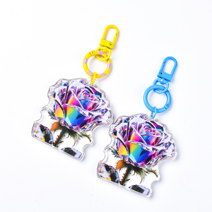 Custom Clear Acrylic Keychain Logo Cartoon Glitter Epoxy Keychain Charm Pin Stand Plastic Key Chain Anime Acrylic KeyringCustom
