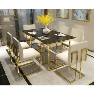Yemek odası mobilyası Modern lüks 8 kişilik karbon çelik ayak mermer taş yemek masası