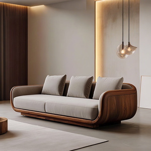 Canapé italien haut de gamme moderne et minimaliste en <span class=keywords><strong>noyer</strong></span> noir, rangée droite en bois <span class=keywords><strong>massif</strong></span>, lumière créative, ensemble de salon de luxe pour villas - Product Image 1