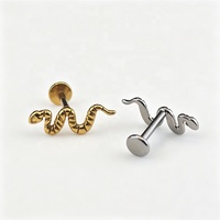 Pendientes Planos en Forma de Serpiente Sin Rosca, de Titanio F136, Antialérgicos, Joyería para Perforaciones en la Piel