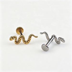 Boucles d'oreilles plates en forme de serpent sans filetage, à enfiler, en titane F136, hypoallergéniques, bijoux de piercing pour la peau - Product Image 2