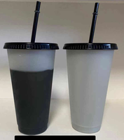 Sans BPA 16oz/24oz grand Venti tasse changeante de couleur froide avec couvercle et paille réutilisable en plastique monocouche tasse froide tasses de couleur unie