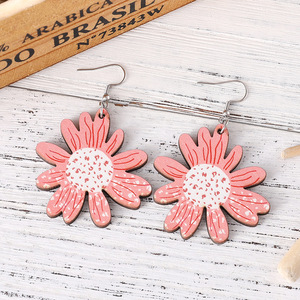 ต่างหูไม้สีชมพูดอกทานตะวันต่างหูจี้สองด้านสำหรับผู้หญิง1167 - Product Image 2