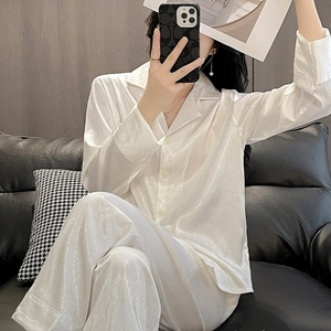 <span class=keywords><strong>Pigiama</strong></span> Estivo da <span class=keywords><strong>Donna</strong></span> in Poliestere Traspirante, Jacquard a Spina di Pesce, Manica Lunga, Lunghezza Intera, Set Cardigan per Casa, Taglia <span class=keywords><strong>XXL</strong></span> - Product Image 2