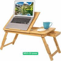 100% Table de petit déjeuner en bambou bureau pliant en bois Table d'ordinateur portable réglable pour lit inclinable avec tiroir