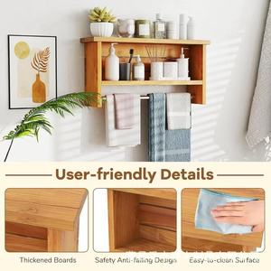 Wooden Wall Mounted Storage Rack 3 Layers For Bathroom Towels Toiletries - Product Image 4