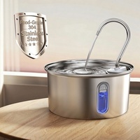 Fontaine à eau pour chat 2,8 L en acier inoxydable, distributeur d'eau USB pour animaux de compagnie avec fenêtre de niveau d'eau