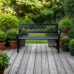 Banco de Patio para Exteriores con Estructura de Acero, Resistente a la Intemperie, Color Negro, Muebles Contemporáneos para Terraza, 2 Plazas - Product Image 2