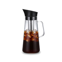 Carafe à café froid 1500 ml / 51,24 oz en verre avec filtre en acier inoxydable, moderne, écologique, grande capacité, pour café glacé et thé