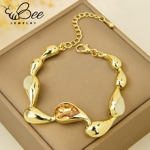 สร้อยข้อมือทองคำแท้ 14K ประดับคริสตัลแท้ ดีไซน์หยดน้ำ ทำด้วยมือ สำหรับผู้หญิง - Product Image 6