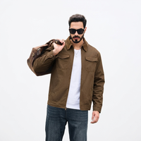 Blouson Bomber Homme en Coton et Velours Côtelé Tissé, Col Rabattu, Coupe-Vent, Respirant, Décontracté, Style Workwear, Poches à Rabat, Patchwork Marron Automne