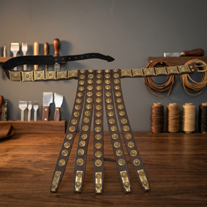 Handcrafted BROWN Leather <b>Belt</b> Brass <b>Studs</b> Ancient Style Waist <b>Belt</b> for Reenactment Costume Collectible Gift - Product Image 4