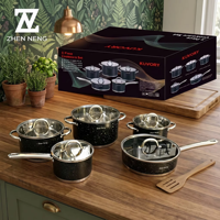 ZHEN NENG Ensemble de 10 casseroles de cuisson classiques et durables en acier inoxydable avec revêtement en acier inoxydable, marmite à soupe et poêle à frire
