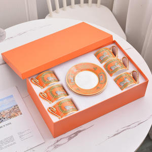 Juego de 12 Tazas y Platos de Café de Porcelana de Hueso, Estilo Europeo de Lujo con Diseño de Caballo Naranja, Venta al por Mayor de Fábrica - Product Image 2