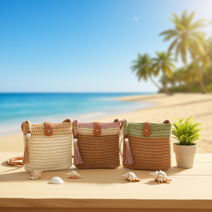 Borsa a tracolla con nappe in paglia a tre colori 22x20cm per donna, borsa alla moda - Product Image 3