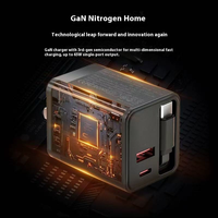 Chargeur GaN 65W avec câble rétractable, charge rapide multi-protocoles, double port A+C pour téléphone 5V/3A, adaptateur de voyage universel Type-C