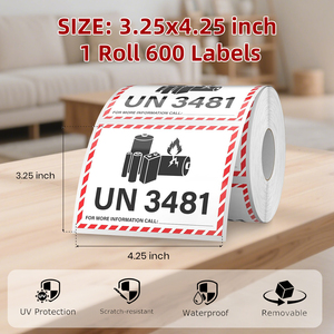 Pegatina de señal de advertencia de batería adhesiva fuerte <span class=keywords><strong>UN3481</strong></span> Etiqueta de precaución de envío Etiqueta <span class=keywords><strong>UN3481</strong></span> - Product Image 2