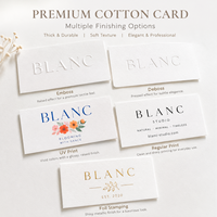 Cartes en papier coton blanc crème personnalisées, gaufrées, estampées à chaud, impression UV, cartes de remerciement pour emballages professionnels