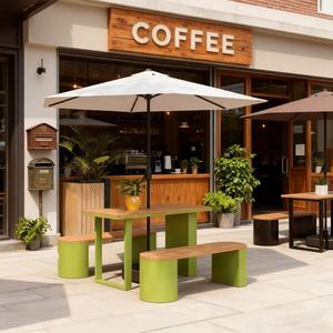 Set Tavolo e Sedie in Acciaio Inox e Ardesia Naturale per Esterni, Moderno e Resistente, Finitura Resistente alle Intemperie per Ristoranti e Caffè - Product Image 1