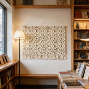 <span class=keywords><strong>Tapiz</strong></span> Minimalista de Macramé Tejido a Mano con Borlas Estilo Boho para Sala de Estar - Product Image 3