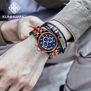 Reloj de Cuarzo de Madera Kunhuang 1018, Relojes de Pulsera de Ébano Natural para Hombre, Cronógrafo, Reloj de Madera - Product Image 6