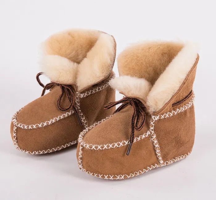Оптовая продажа, зимние ботинки из овечьей кожи для малышей, детская зимняя обувь с мехом для детей