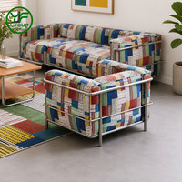 Fauteuil lounge moderne personnalisé en tissu patchwork, mobilier de maison, structure en acier inoxydable, canapé d'appoint contemporain pour salon