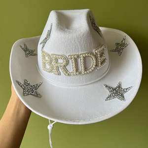 Chapeau de Cowboy Western de fête nuptiale chapeau de Cowgirl étoile de diamant avec la lettre de mariée perles perles mariage casquette de mariée chapeau de Cowboy pour la fête - Product Image 1