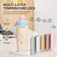 Botol Air Vakum Isolasi Kartun Lucu dengan Tali, Termos Anak, Botol Minum Sekolah Portabel, Logo Custom OEM Grosir