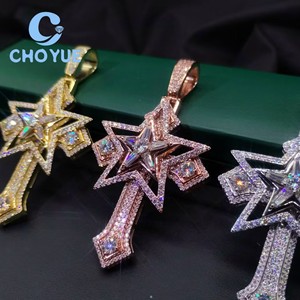 Factory Costom 925 Sterling <b>Silver</b> Luxury Star Cross Moissanite Men Pendant Hip Hop <b>Charm</b> for Men Pass Diamond Tester GRA - Product Image 5