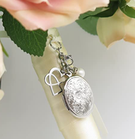 Nouveau pendentif cœur avec breloques, médaillon bouquet de Chine, pendentif de mariage commémoratif pour mariée avec breloque photo et souvenir