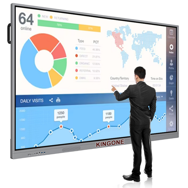 KINGONE 65 Inch 4K Interactive Flat Panel Dual Network OPS Touchscreen Smart Board for Classroom & Teaching