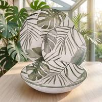 Service de vaisselle en céramique et porcelaine motif feuilles tropicales nordiques, assiettes et bols écologiques à motif palmier Monstera pour fêtes modernes