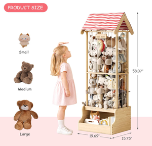 Contenitore in Legno per Peluche a Forma di Zoo con Scatola Porta Giocattoli Verticale e Fascia Elastica Più Spessa - Product Image 3