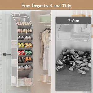 Multifunctional Foldable Iron Door Hanging <b>Shoe</b> Organizer Bag Five Layers Non-woven Fabric Deep Compartments Everyday Use - Product Image 2