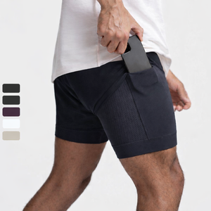 Shorts de sport pour hommes personnalisés avec logo OEM, coupe ample, poches profondes, en tissu peigné, pour la course, l'entraînement et la gym - Product Image 2