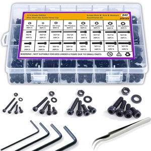 Black Alloy Steel Socket Head Cap Screws Nuts <b>Washers</b> Assortment Kit 840pcs DIN912 Grade 12.9 for Craft Projects - Product Image 1