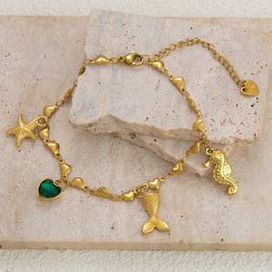 Chaîne de cheville en acier inoxydable avec perles, couleur or 18 carats, pour femme, thème océan, breloque animale, style estival - Product Image 4