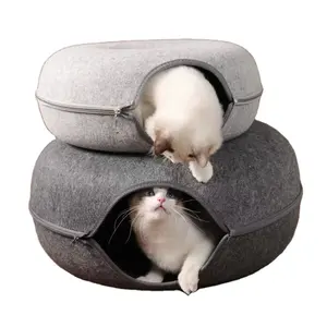 Wassen Custom Schattige Luxe Zacht Klein Huisdier Bed Voor Hond Donuts Vorm Custom Designs Vilt Ronde Tunnel Huisdier Kat Bed Voor Spelen
