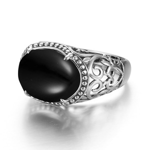 แหวนเงินแท้สไตล์วินเทจประดับพลอยออนิกซ์สีดำ 6 กรัม สำหรับผู้ชาย สไตล์เรโทร - Product Image 2