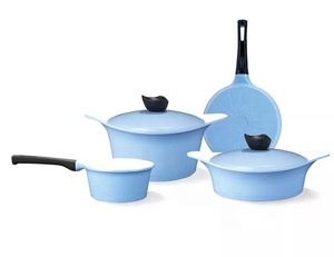 Vender bien en <span class=keywords><strong>Corea</strong></span> 6pcs de aluminio fundido blanco de cerámica de utensilios de cocina pan sets/cocina olla con inducción fondo - Product Image 1