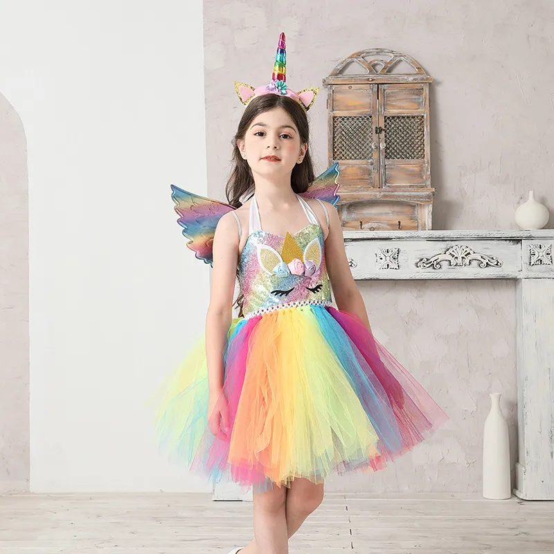 Ropa de lentejuelas para niña, tutú con diadema, Lollipop de graduación, ropa de actuación, hermoso vestido de unicornio