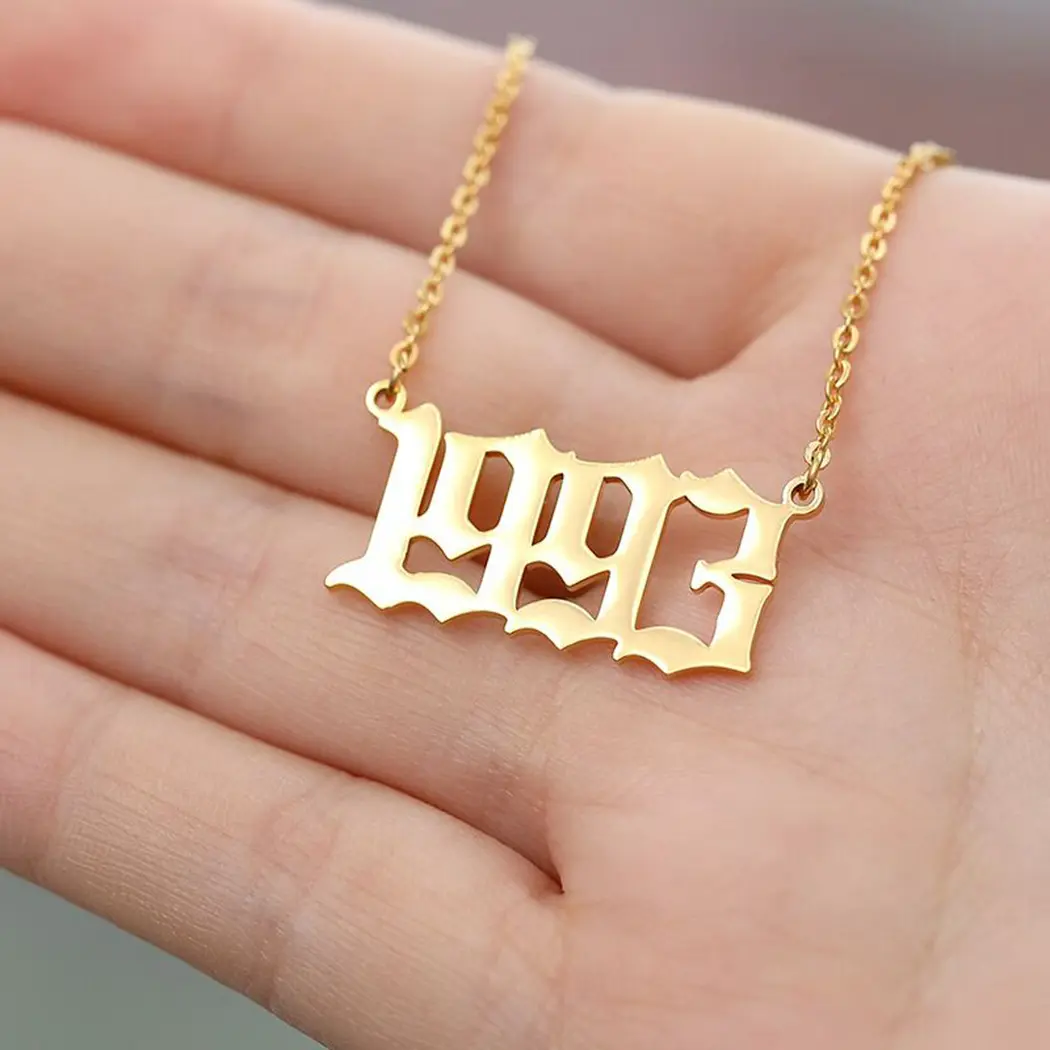 HOVANCI 18k or 316L acier inoxydable année de naissance collier 6 personnalisé vieux anglais arabe année numéro pendentif collier