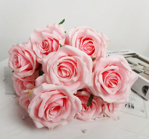 Rose di Seta Bianche e <span class=keywords><strong>Rosa</strong></span> Fatte a Mano con 9-11 Petali e 7-9 Teste, Prezzo di Fabbrica, per Matrimoni, San Valentino, Festa della Mamma, Laurea, Pasqua - Product Image 3