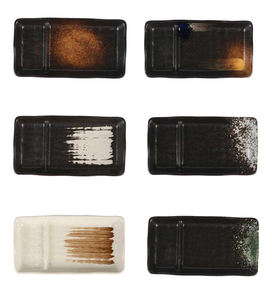 Assiette de service en <span class=keywords><strong>grès</strong></span> <span class=keywords><strong>cérame</strong></span> de style japonais rectangulaire vintage à <span class=keywords><strong>2</strong></span> compartiments soucoupe en céramique écologique pour sushi - Product Image 5
