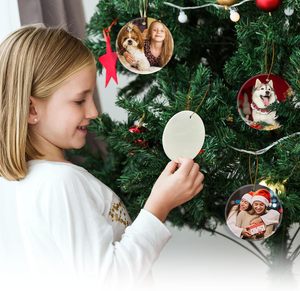 3 Inch Round Circle Custom Sublimation Blank <b>Ceramic</b> Christmas <b>Ornaments</b> Flat Christmas <b>Ornament</b> - Product Image 2