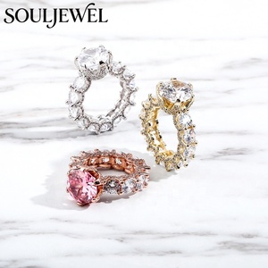 Anillo Solitario con Corona Chapado en Oro <span class=keywords><strong>de</strong></span> 14K Souljewel, con Zirconia Cúbica 3A <span class=keywords><strong>de</strong></span> Alta Calidad, Estilo Hip Hop para Mujer - Product Image 1