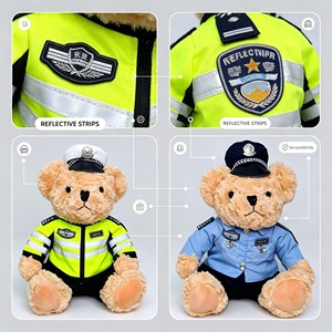 Ours en peluche policier Kawaii, animal en peluche doux, uniforme bleu, jouet ours policier pour cadeau d'appréciation des premiers intervenants - Product Image 3