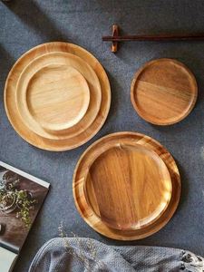 Home Kitchen Round Acacia Wood <b>Tray</b> Serving Platter for Food & Snacks Wedding for Plate <b>Dinner</b> Plate for Wooden - Product Image 2